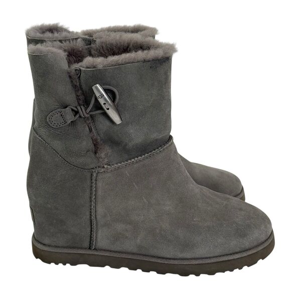 Ugg Classic Femme Toggle Wedge Boot Women Size 10 Suede Ankle Gray 113479 - Picture 5 of 14